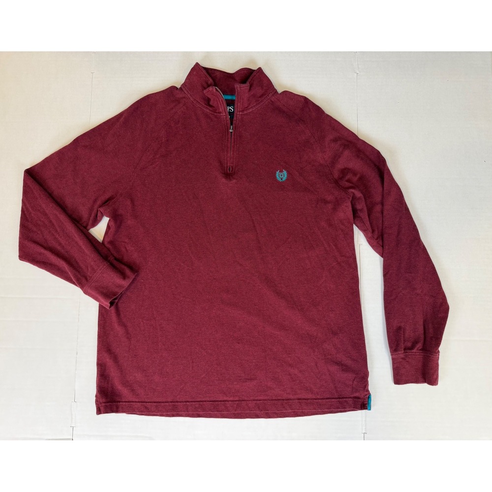 Chaps Mens Quarter Zip Pullover Sweater Burgundy Heather Stretch Crest Logo L